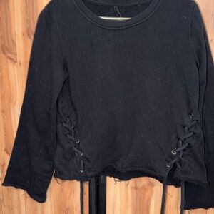 Elegant Black Lace-Up Sweatshirt for Women